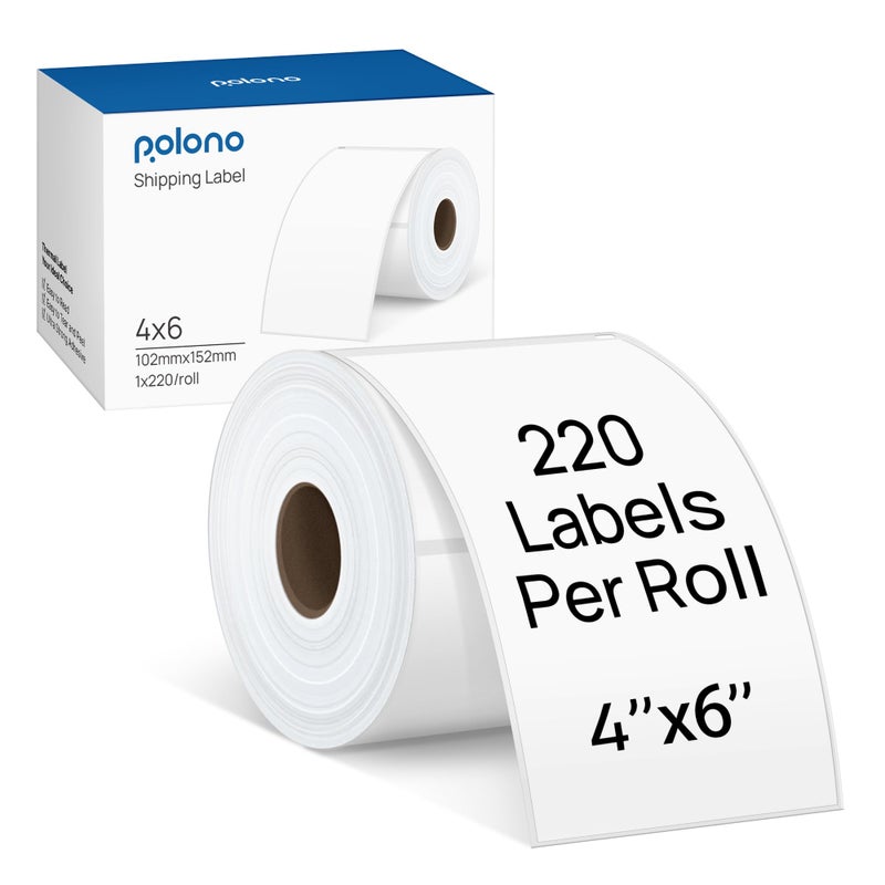 POLONO Genuine 4"x6" Direct Thermal Shipping Label, Perforated Postage Shipping Labels Compatible with POLONO PL60, PL70E and PL420 Label Printer, Permanent Adhesive, Commercial Grade, 220 Labels/Roll - Image 1