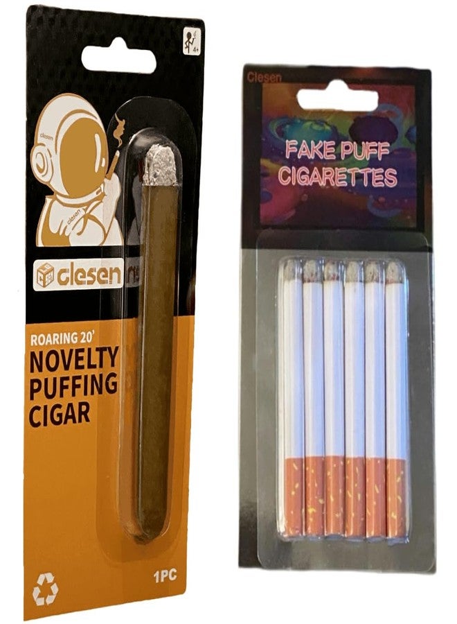 CLESEN Fake Puff Cigarettes (Pack of 6) +（1 Set） Fake Puff Cigar - Blow Smoke, Faux Cigs with a Realistic Look Durable/Realistic/Halloween Costume/Novelty Toy/Fake Smoke Magic Trick Gag Prop Combo - Image 1