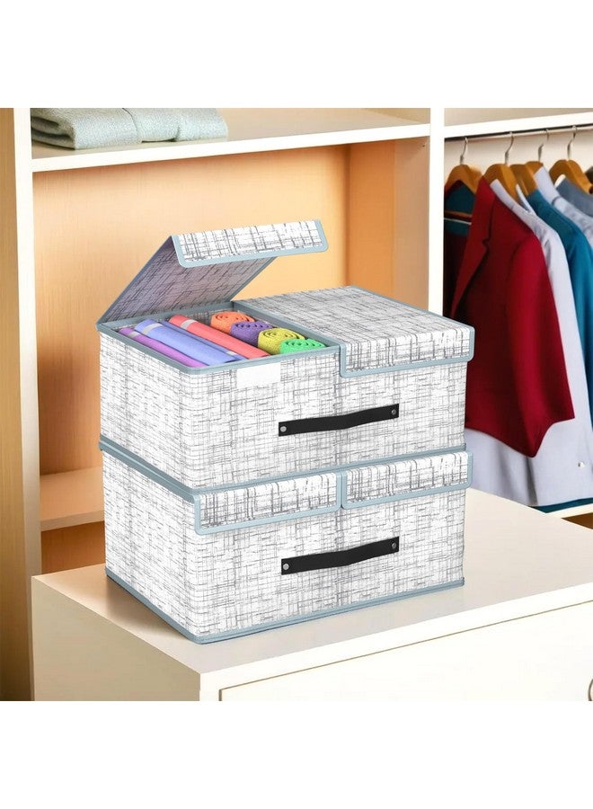 Kuber Industries (Pack of 2) Cloth Organizer for Wardrobe (Small) Foldable Storage Box with Double Lid | Drawer Organiser | Jute Print | Grey - Image 1