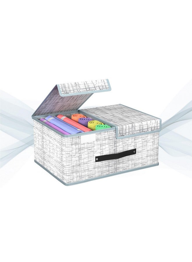 Kuber Industries (Pack of 2) Cloth Organizer for Wardrobe (Small) Foldable Storage Box with Double Lid | Drawer Organiser | Jute Print | Grey - Image 2