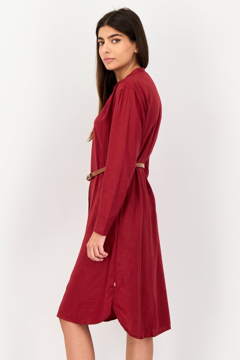 Levi's Women Solid Belted Shirt Dress, Dark Red - Image 2