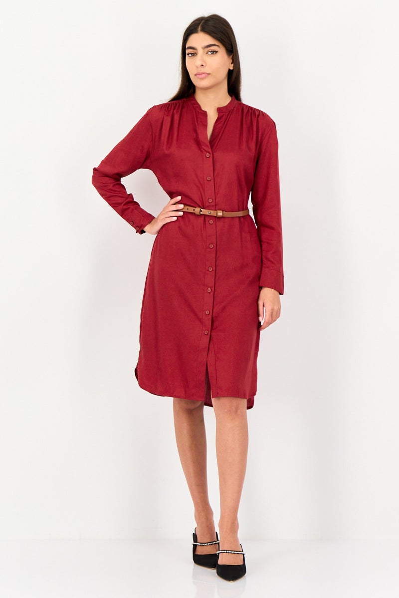 Levi's Women Solid Belted Shirt Dress, Dark Red - Image 4