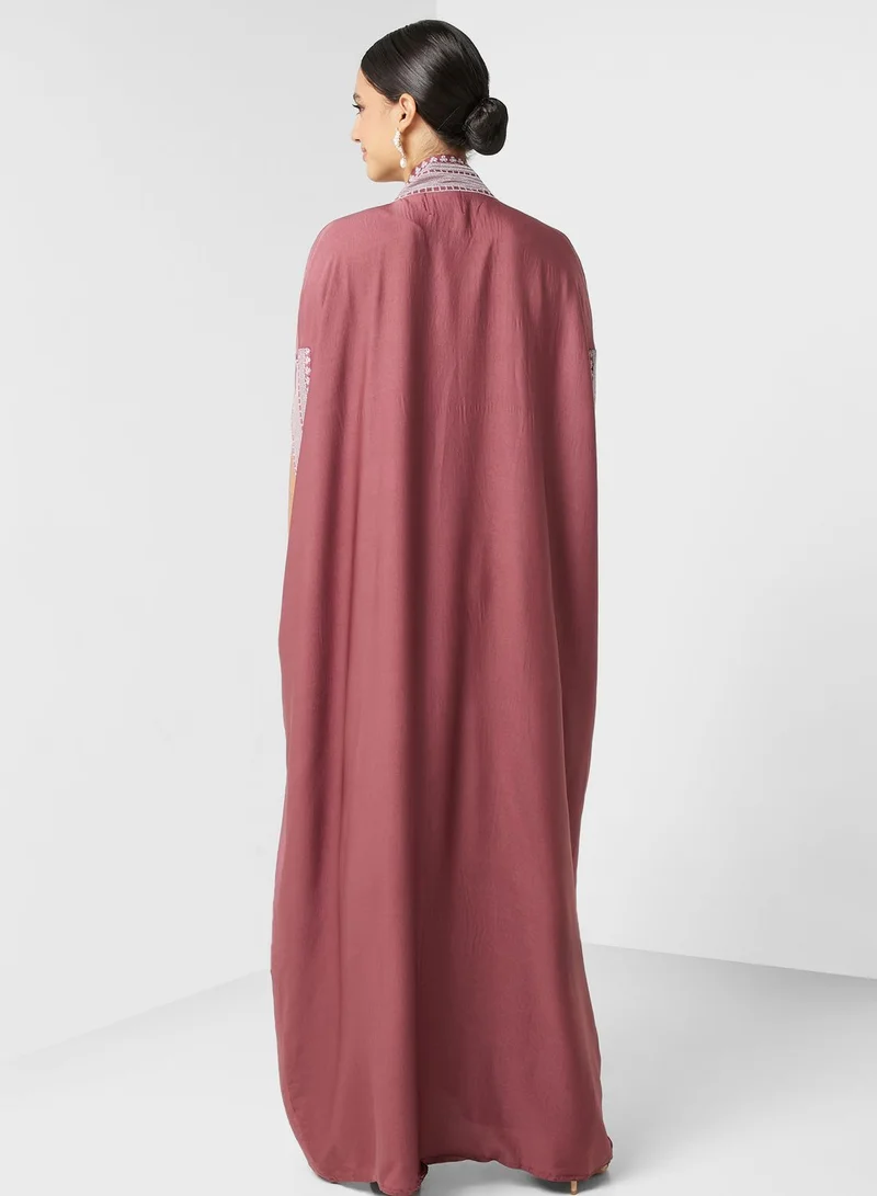 hayas closet Embroidered Cape Sleeve Abaya