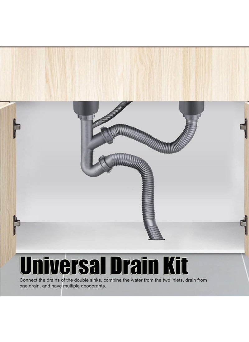 Rubik Kitchen Double Sink Drain Pipe Kit with Strainer and Overflow Pipe  - Image 3