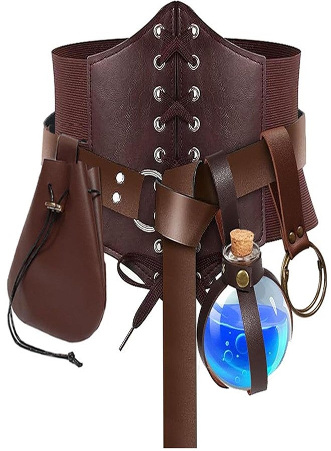 SUMGOGO 5PCS Corset Renaissance Belt Medieval Renaissance Belt Pouch Cork Potion Bottle Hikes Festival Halloween Costume Accessories (Brown, S-Waist/25.6"-34") - Image 1
