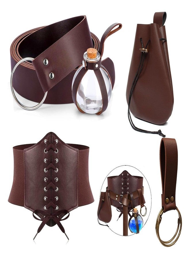SUMGOGO 5PCS Corset Renaissance Belt Medieval Renaissance Belt Pouch Cork Potion Bottle Hikes Festival Halloween Costume Accessories (Brown, S-Waist/25.6"-34") - Image 2
