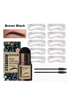 OUHOE Eyebrow Powder Stamp Stencil Kit One Step Shaping Kitwaterproof Eyebrow Long Lasting Eyebrow Stamp With 10 Reusable Eyebrow Stencils (Black Brown)  - Image 1