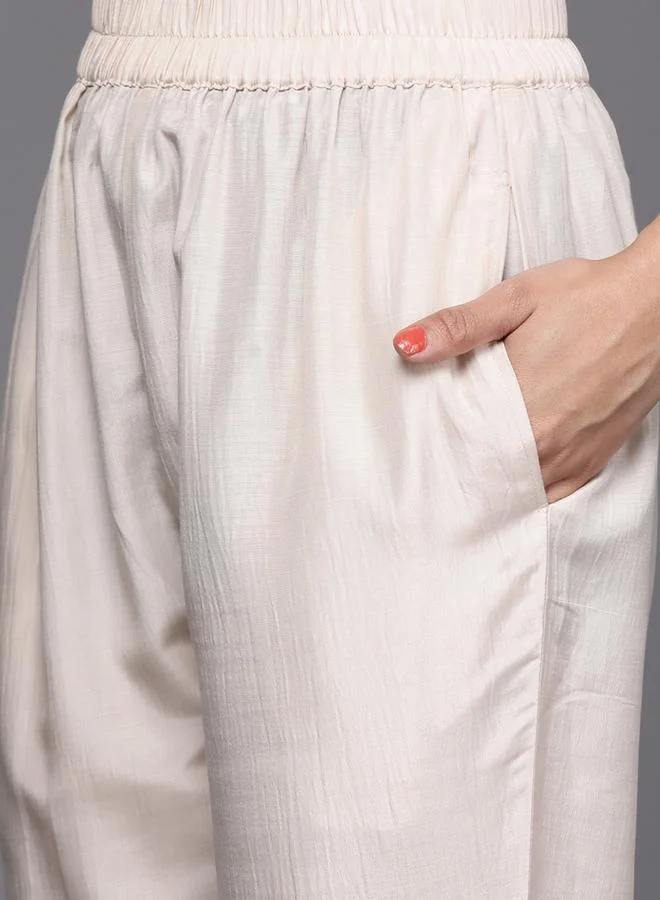 Libas Libas Silk Blend Zari Work Kurta and Solid Trouser with Chiffon Embellished Dupatta Set