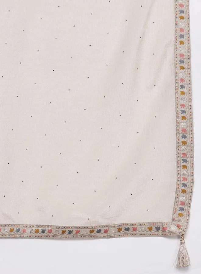 Libas Libas Silk Blend Zari Work Kurta and Solid Trouser with Chiffon Embellished Dupatta Set