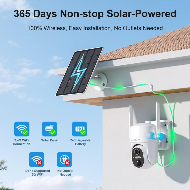 HOSAFE.COM Solar Security Cameras Wireless Outdoor, WiFi Cameras for Home Security, 360Â° View Outdoor Camera Wireless, 2K Color Night Vision, AI Motion Detection, Instant Alert, 2-Way Audio, Cloud/SD Storage - Image 2