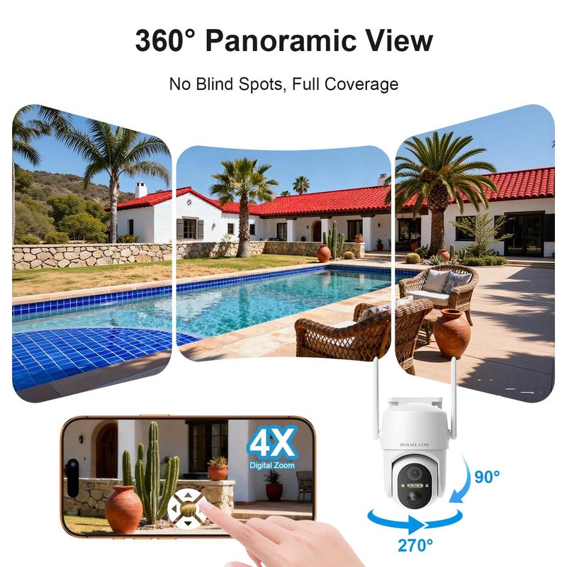 HOSAFE.COM Solar Security Cameras Wireless Outdoor, WiFi Cameras for Home Security, 360Â° View Outdoor Camera Wireless, 2K Color Night Vision, AI Motion Detection, Instant Alert, 2-Way Audio, Cloud/SD Storage - Image 3