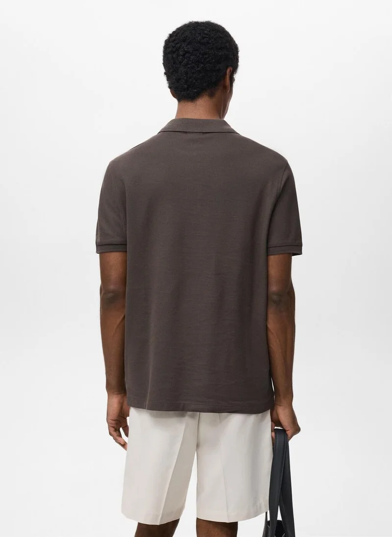 مانجو مان قميص بولو قطني بياقة مطوية بقصة عادية