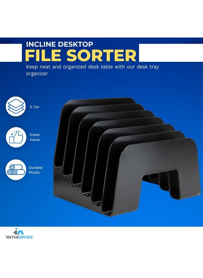 1InTheOffice Incline Desktop File Sorter 6 Compartments Step Sorter Black  - Image 2