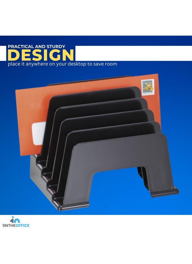 1InTheOffice Incline Desktop File Sorter 6 Compartments Step Sorter Black  - Image 4