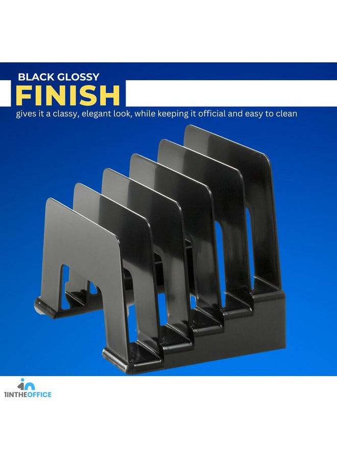 1InTheOffice Incline Desktop File Sorter 6 Compartments Step Sorter Black  - Image 5