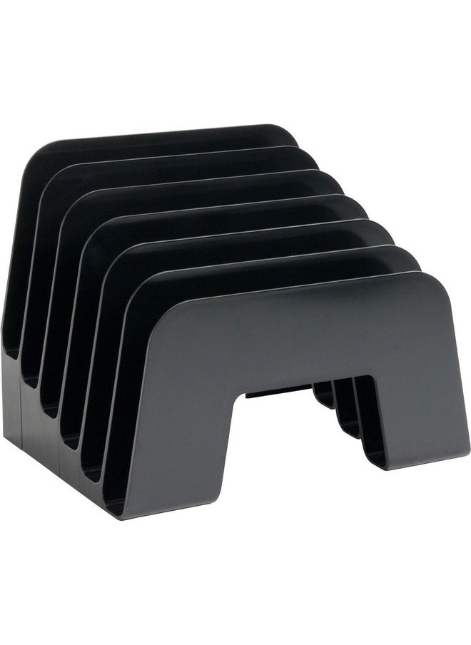 1InTheOffice Incline Desktop File Sorter 6 Compartments Step Sorter Black  - Image 1