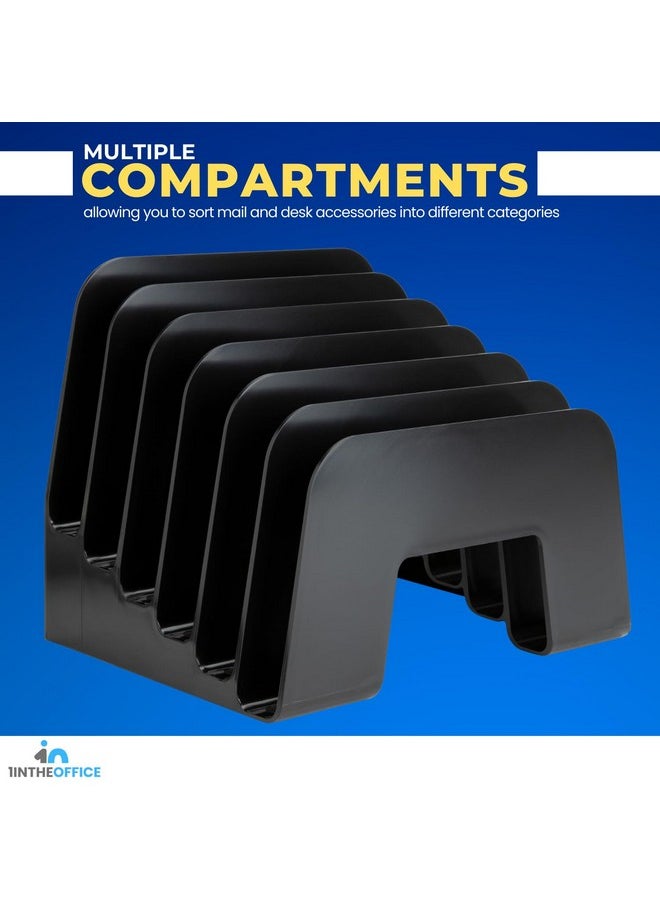 1InTheOffice Incline Desktop File Sorter 6 Compartments Step Sorter Black  - Image 3