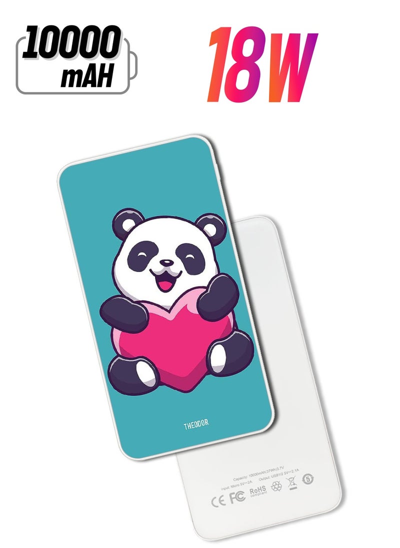 Theodor - 10,000 mAh Super Fast Charging Ultra Compact Power Bank with Quick Charge & Power Delivery, Portable Charger For iPhone and Android Heart Panda - Image 1