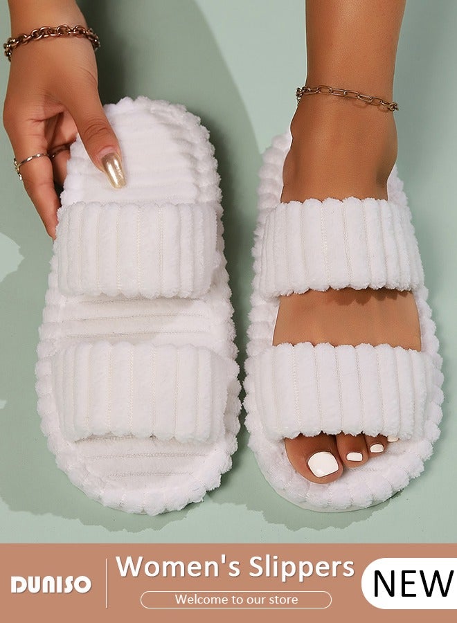 Non-slip Slippers for Women's, Comfort Warm Plush Slippers, Open Toe Home Slippers, Soft Lightweight Slippers, Washable Thick Sole Slippers, Household Slippers for Indoor u0026 Outdoor - Image 1