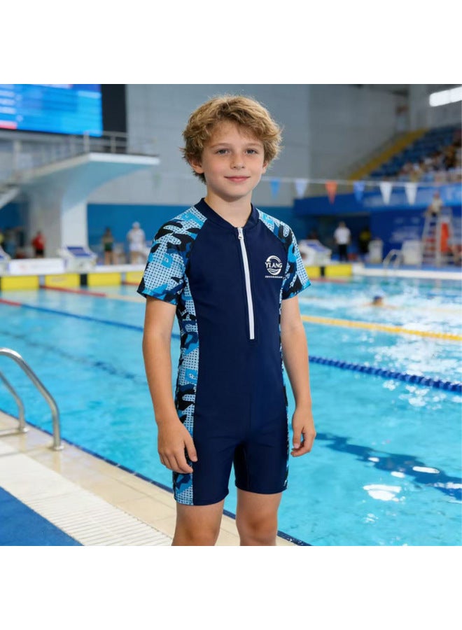 New Children's Swimsuit Girls Boys Zipper One-piece Square Legs Small Medium Large Kids Quick-dry Swimming Training Swimwear
