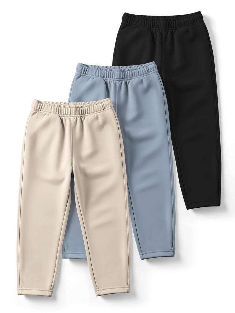 HELLCAT Trendy Solid Cotton Blend Regular Fit Track Pant for Boys - Pack of 3 Beige/Bluish Grey/Black 7-8 Years - Image 2