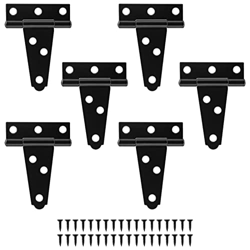 Murtenze 6Pack 2 Inch Black T-Strap Shed Hinge,Barn Door Hinges Heavy Duty Gate Strap Hinge T Hinges for Barn Door, Shed or Wooden Fences - Image 1