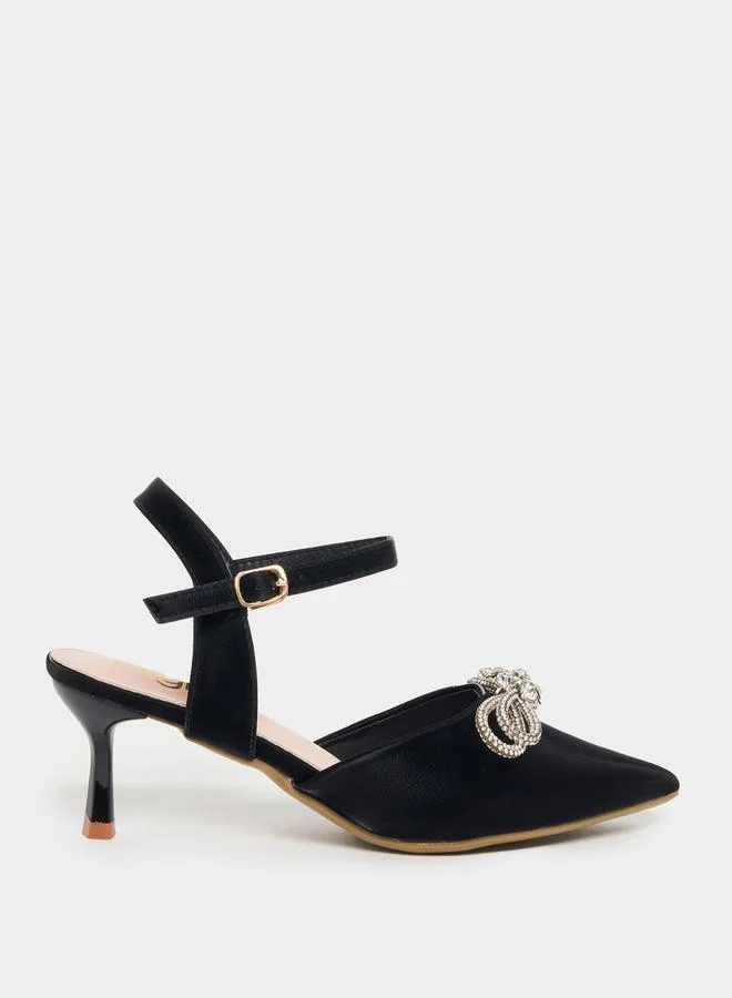 ستايلي حذاء بكعب مزين بفيونكة وحزام للكاحل