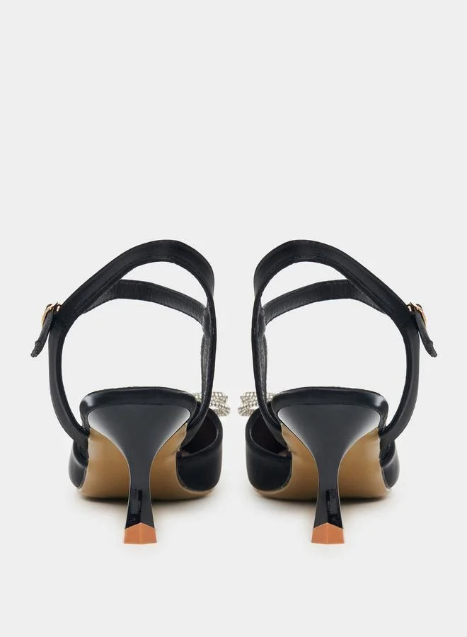Styli Sparkle Embellished Bow Ankle Strap Pumps