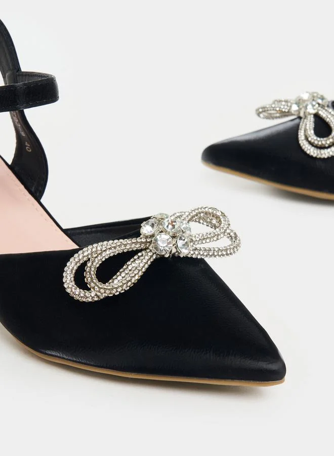 Styli Sparkle Embellished Bow Ankle Strap Pumps