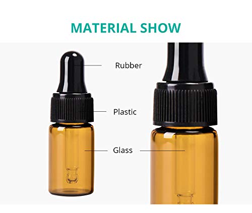 USRommaner 50 Pack, 3ml Amber Glass Dropper Vial for Essential Oils, Empty Eye Dropper Bottle With Black Screw Cap, Liquid Pipette Travel Test Sample Perfume Vial - Transfer Pipette Included - Image 2