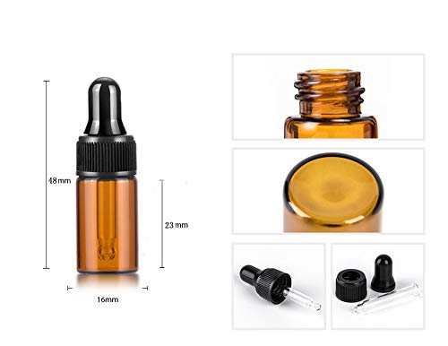 USRommaner 50 Pack, 3ml Amber Glass Dropper Vial for Essential Oils, Empty Eye Dropper Bottle With Black Screw Cap, Liquid Pipette Travel Test Sample Perfume Vial - Transfer Pipette Included - Image 5