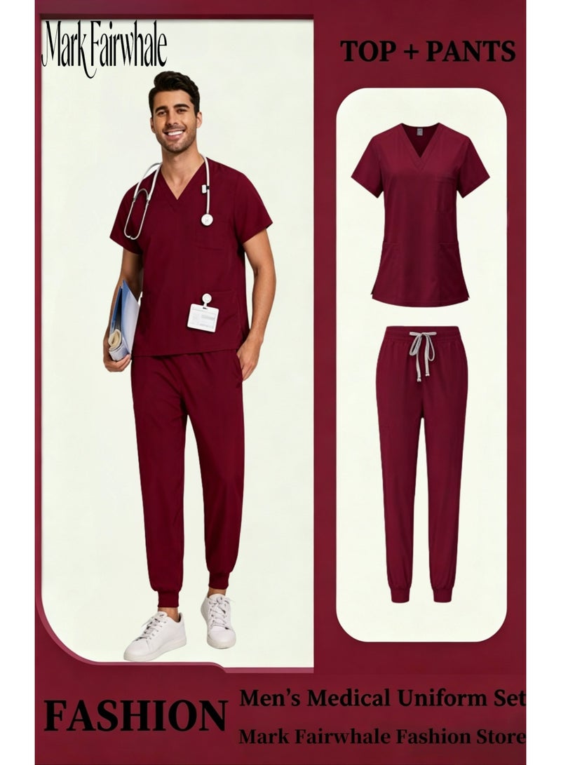 Mark Fairwhale New Minimalist V-Neck Short Sleeved Ankle Binding Men's Medical Hand Wash Suit Set - Image 1