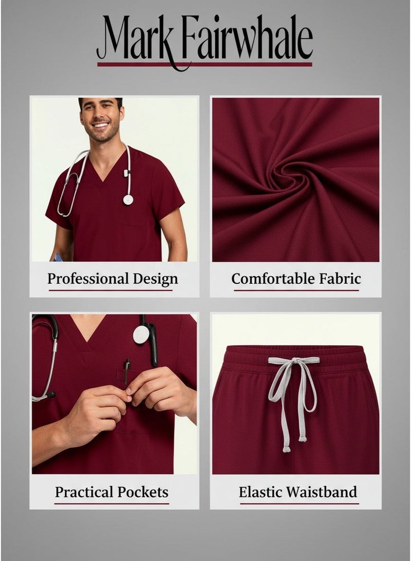 Mark Fairwhale New Minimalist V-Neck Short Sleeved Ankle Binding Men's Medical Hand Wash Suit Set - Image 2