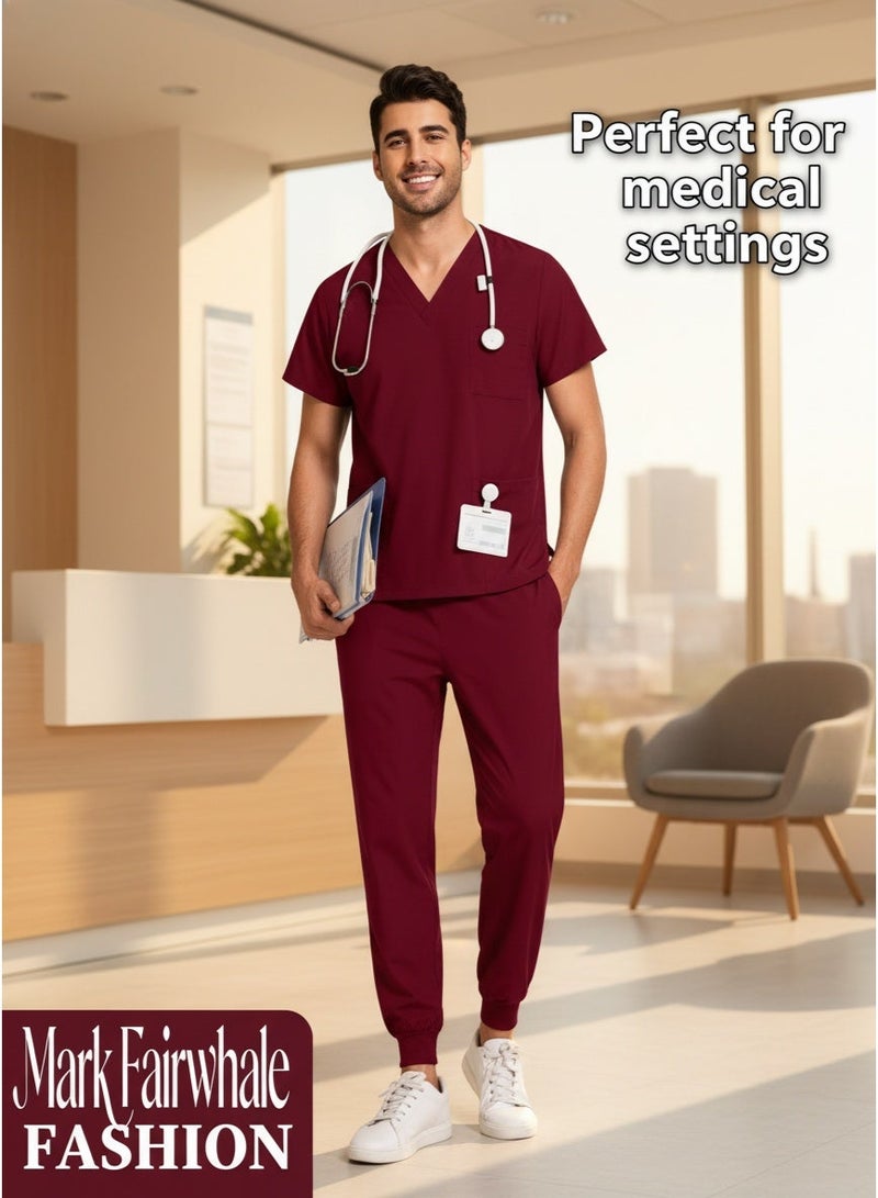 Mark Fairwhale New Minimalist V-Neck Short Sleeved Ankle Binding Men's Medical Hand Wash Suit Set - Image 3