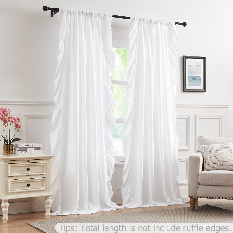 SEEKRIGHT White Ruffle Curtains 84 Inches Long for Bedroom Living Room Rod Pocket Light Filtering Victorian Romantic Ruffle Curtains for Girls Room Window Privacy Decor Holiday Cottage, 2 Panels, 52x84 - Image 2