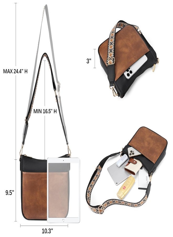 BOSTANTEN Crossbody Bags for Women Trendy Vegan Leather Hobo Purses Shoulder Handbags With Wide Shoulder Strap Black with Brown - Image 3
