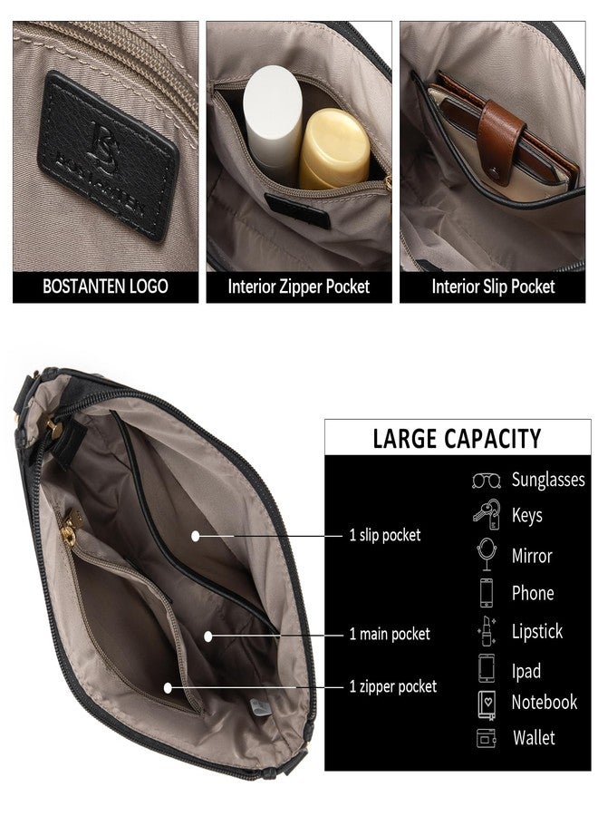 BOSTANTEN Crossbody Bags for Women Trendy Vegan Leather Hobo Purses Shoulder Handbags With Wide Shoulder Strap Black with Brown - Image 4