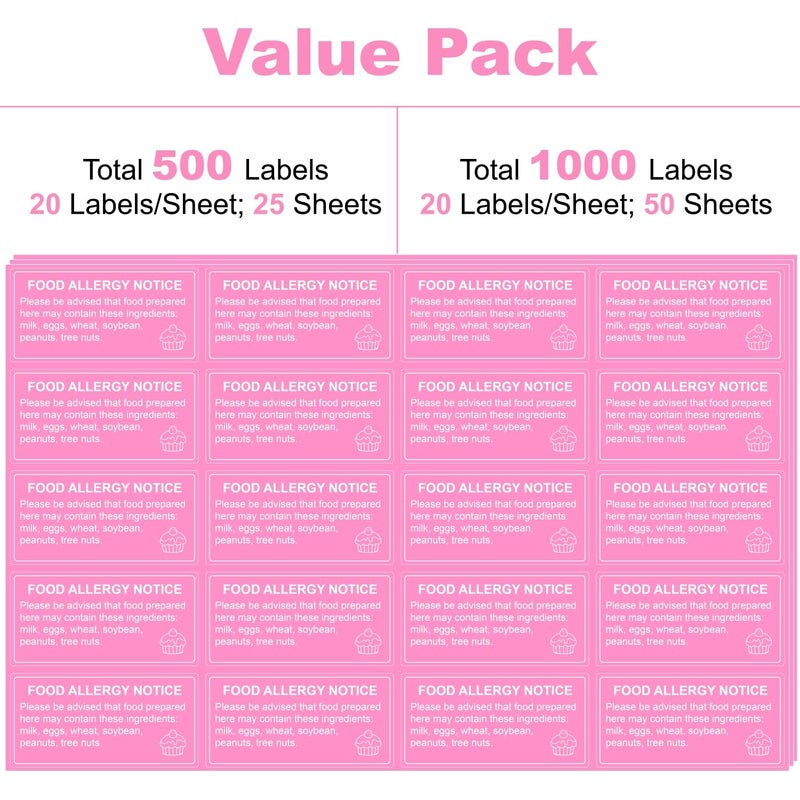 Hepertise 500 Pcs Food Allergy Stickers, 1x2 Inch Labels for Bakery, Cookie, Kitchen - Image 2