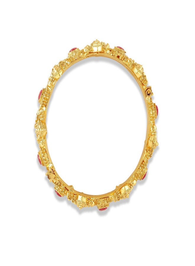 ACCESSHER Gold Brass Red Ruby Laxmi Bangles for Women and Girls Pair Temple Jewellery Bridal Bangles for Special Occasions Authentic Handcrafted Jewelry - Image 2