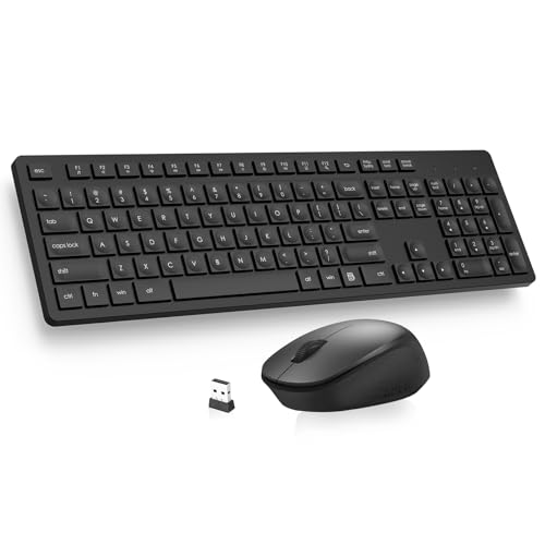LeadsaiL Wireless Keyboard and Mouse Combo, Full-Sized Ergonomic Computer Keyboard, 2.4GHz Cordless Keyboard Silent Mouse Set with 2-in-1 USB Receiver, 12 FN Shortcuts for Windows Laptop, PC/Mac-Black - Image 1