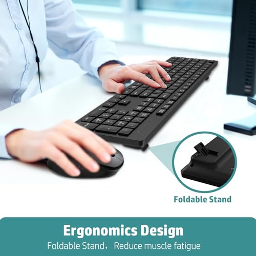 LeadsaiL Wireless Keyboard and Mouse Combo, Full-Sized Ergonomic Computer Keyboard, 2.4GHz Cordless Keyboard Silent Mouse Set with 2-in-1 USB Receiver, 12 FN Shortcuts for Windows Laptop, PC/Mac-Black - Image 5