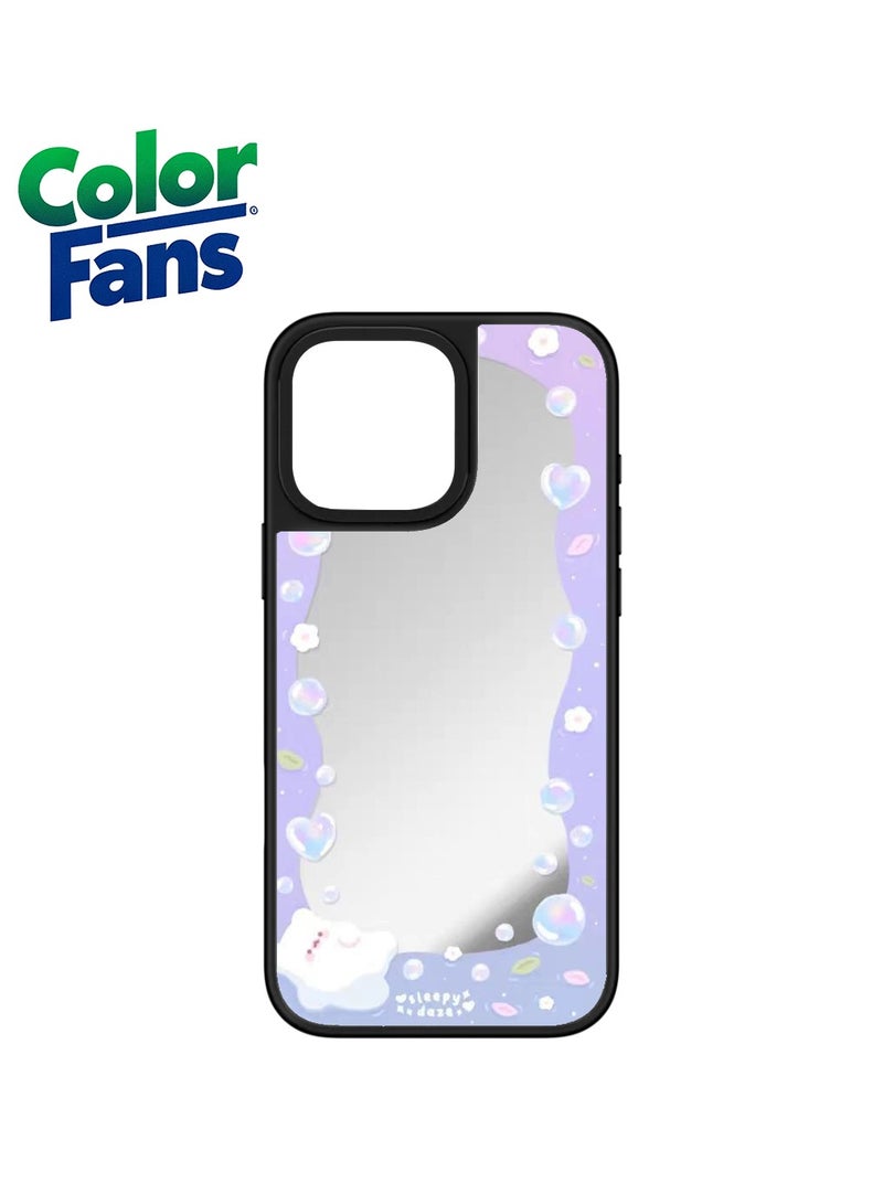 Color Fans iPhone 15 Pro Max Dreamy Bubble Mirror Case  - Reflective Silver with Pastel Purple