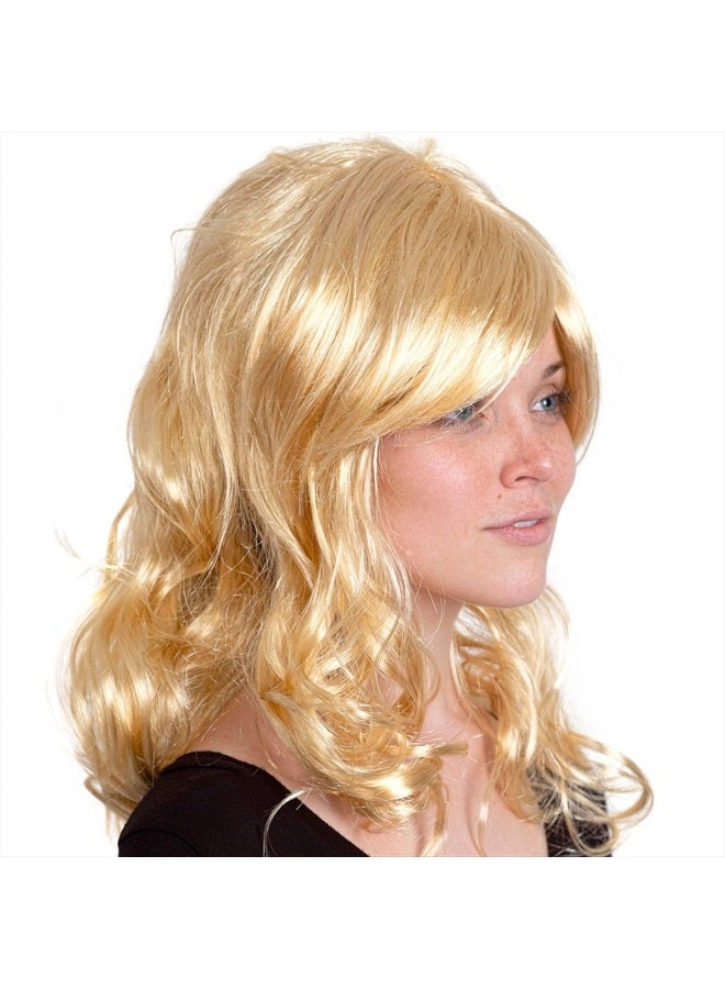 Skeleteen باروكة مموجة شقراء مجعدة - باروكة أميرة ذهبية طويلة مع غرة للأطفال والبالغين - Image 1