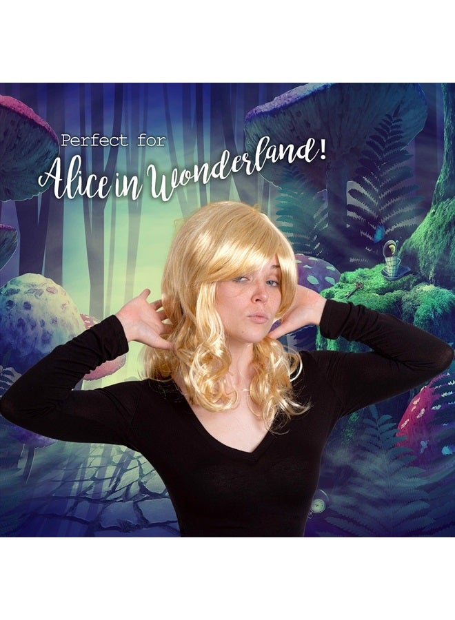 Skeleteen باروكة مموجة شقراء مجعدة - باروكة أميرة ذهبية طويلة مع غرة للأطفال والبالغين - Image 4