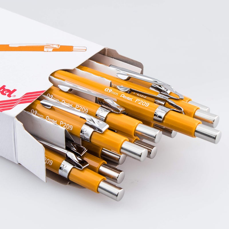 Pentel قلم رصاص ميكانيكي بنتل شارب، حجم رأس 0.9 مم، أسطوانة صفراء، علبة تحتوي على 12 قلم (P209G) - Image 3