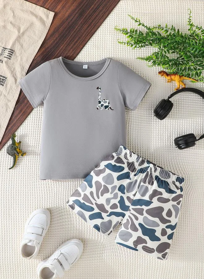 Take Two Take Two Graphic Print Round Neck T-Shirt and Shorts Set