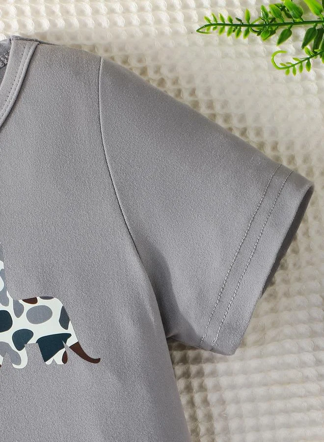 Take Two Take Two Graphic Print Round Neck T-Shirt and Shorts Set