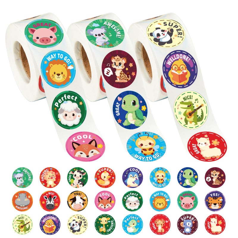 METAPRINT 3 Rolls of Reward Stickers for Kids, 1500 Pcs Teacher Motivational Stickers Supplies for School Classroom Home, 24 Designs (Each Measures 1 in Diameter) - Image 1