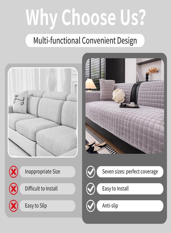 MDSASFD Velvet Couch Cover, Washable Sectional Sofa Cover, Anti Slip Sofa Slipcovers for 3 Cushion Couch Sofa L Shaped Recliner, Furniture Protector Covers for Pets Kids(Light Grey, Only 1 PCS) - Image 5