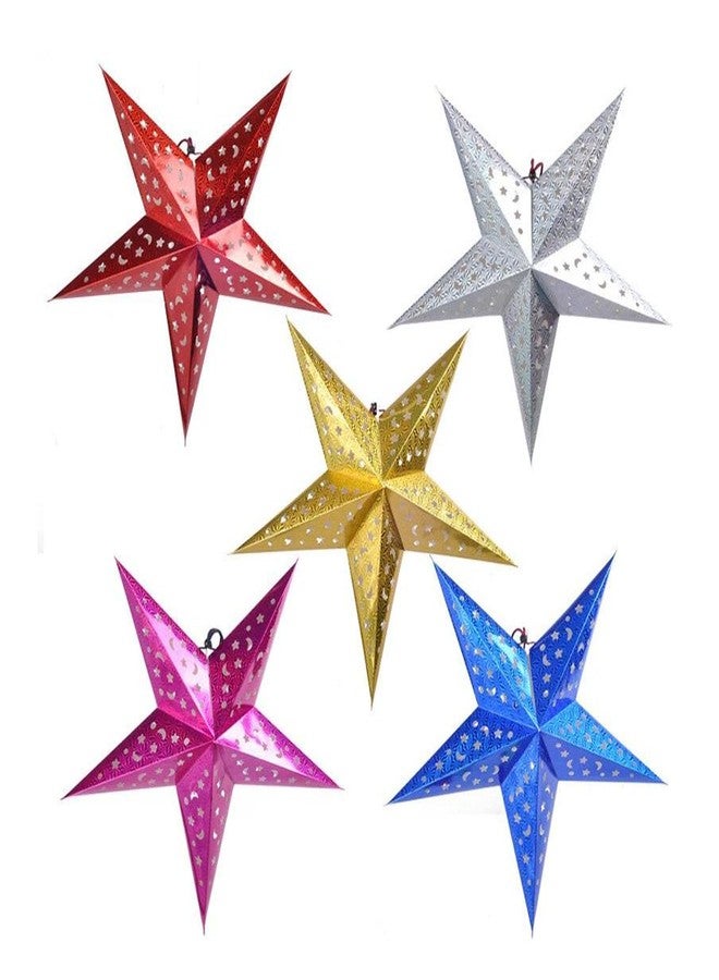 SAI PRASEEDA Waterproof 3D Foldable 18 Inch Hanging Christmas Stars - Pack of 5 (Multicolor) |Decorative Paper Stars for Home, Festive Displays, Parties & Seasonal Décor - Image 1